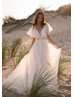 Flutter Sleeves Beaded Ivory Organza Chic Wedding Dress